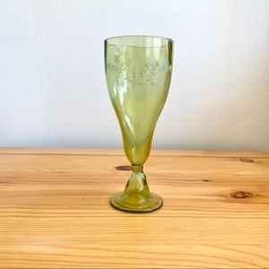 Antique Glassware Green Glass Cup Stemmed Blown Glass Etched One of a Kind!